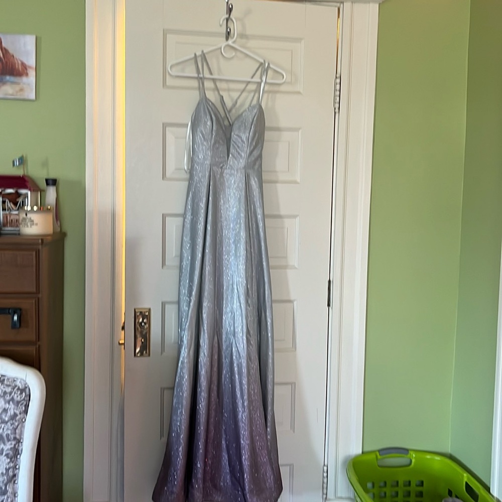 Selling a really pretty silver and purple B. Smart prom dress